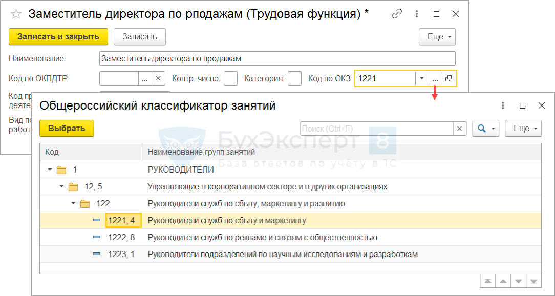 Как в 1с указать код профессиональной деятельности