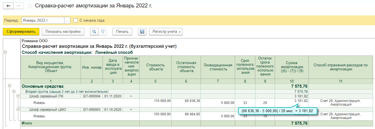 Как сделать расшифровку основных средств в 1с