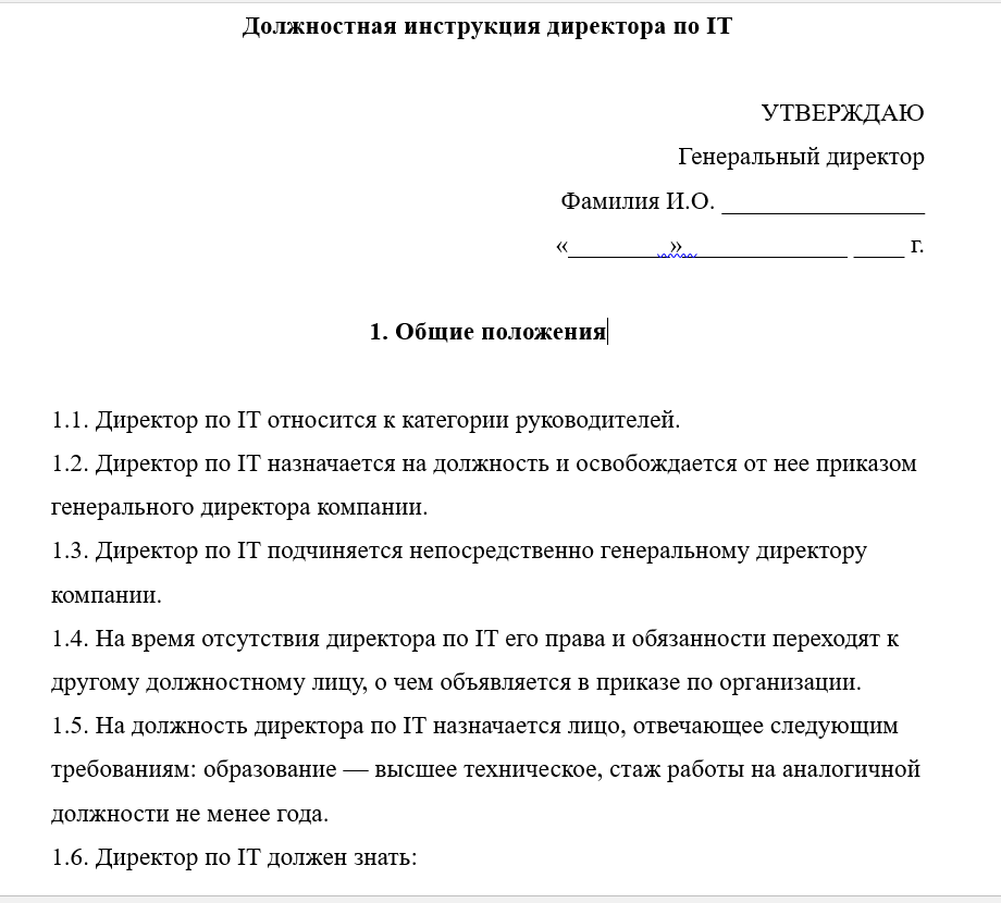 Должностная инструкция генерального директора