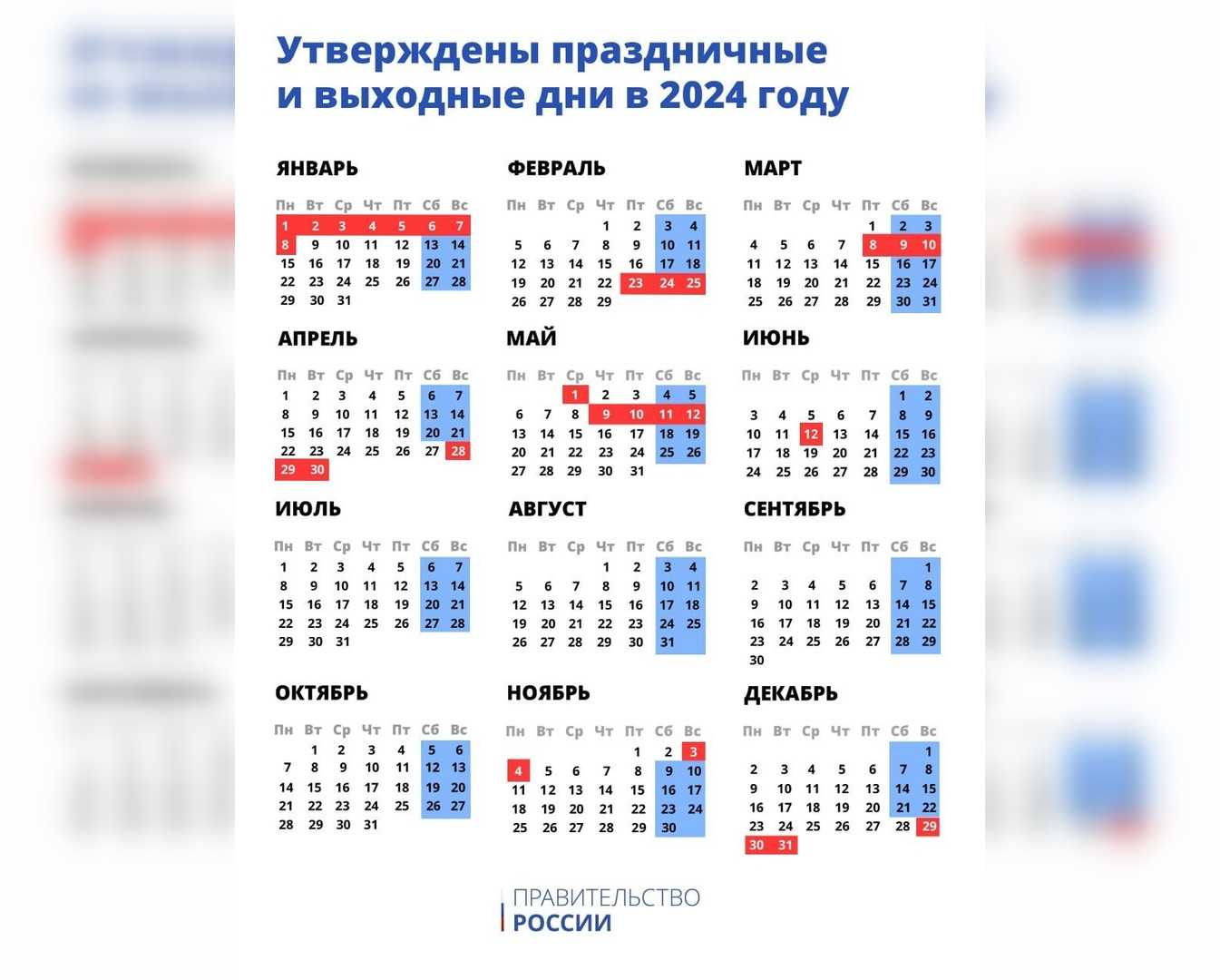 Перенос праздничных дней в 2024 году: постановление правительства | выходных