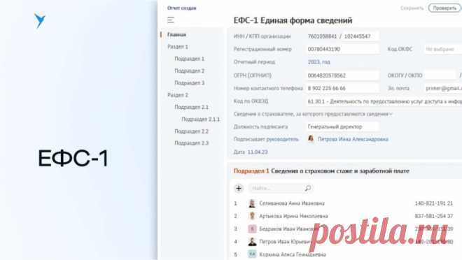 Порядок и образец заполнения формы ефс-1 с 2023 года для подраздела 1.1