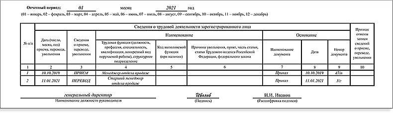 Код профессиональной деятельности для сзв-тд