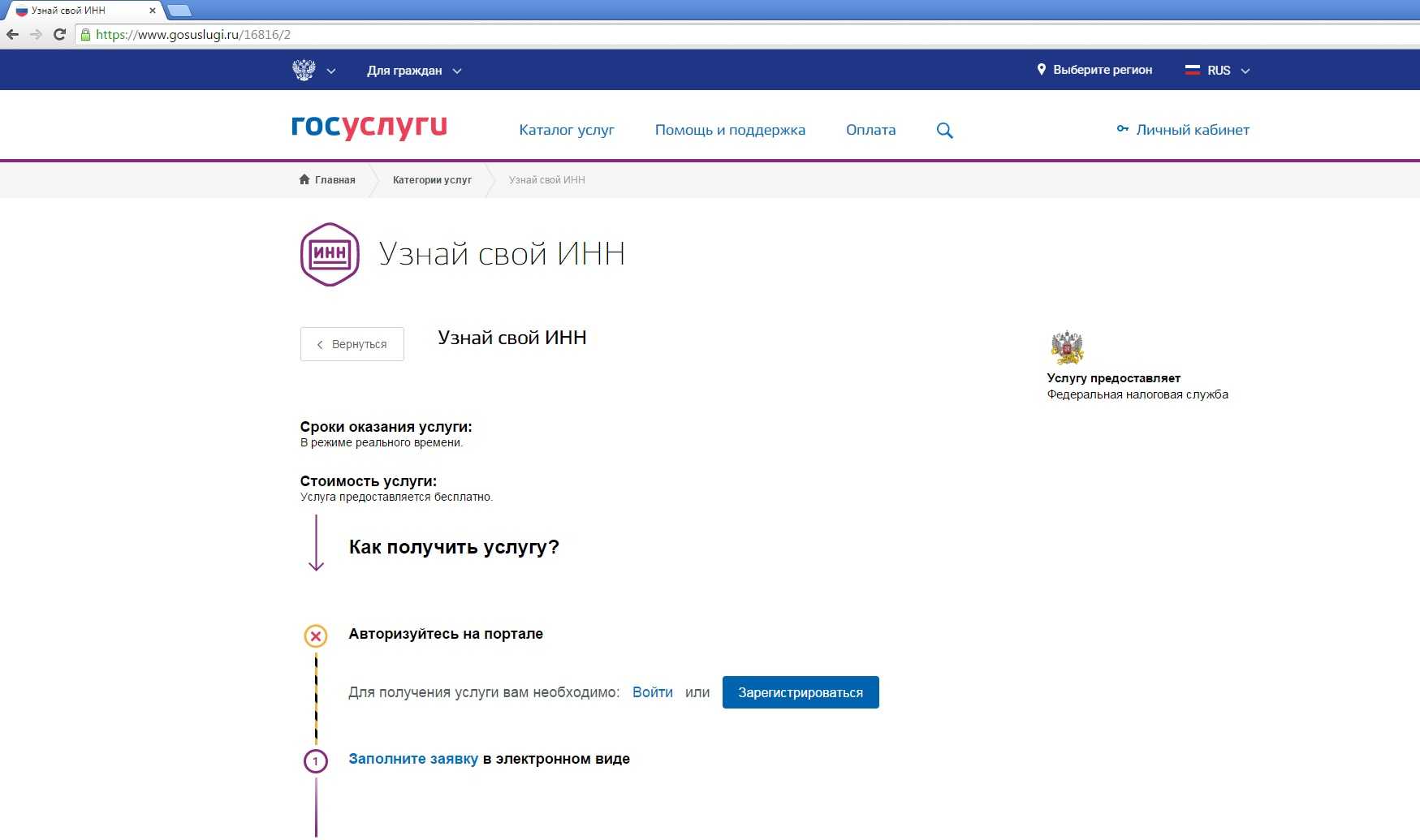 Получение инн через сайт госуслуг и фнс: пошаговая инструкция • пошаговая инструкция