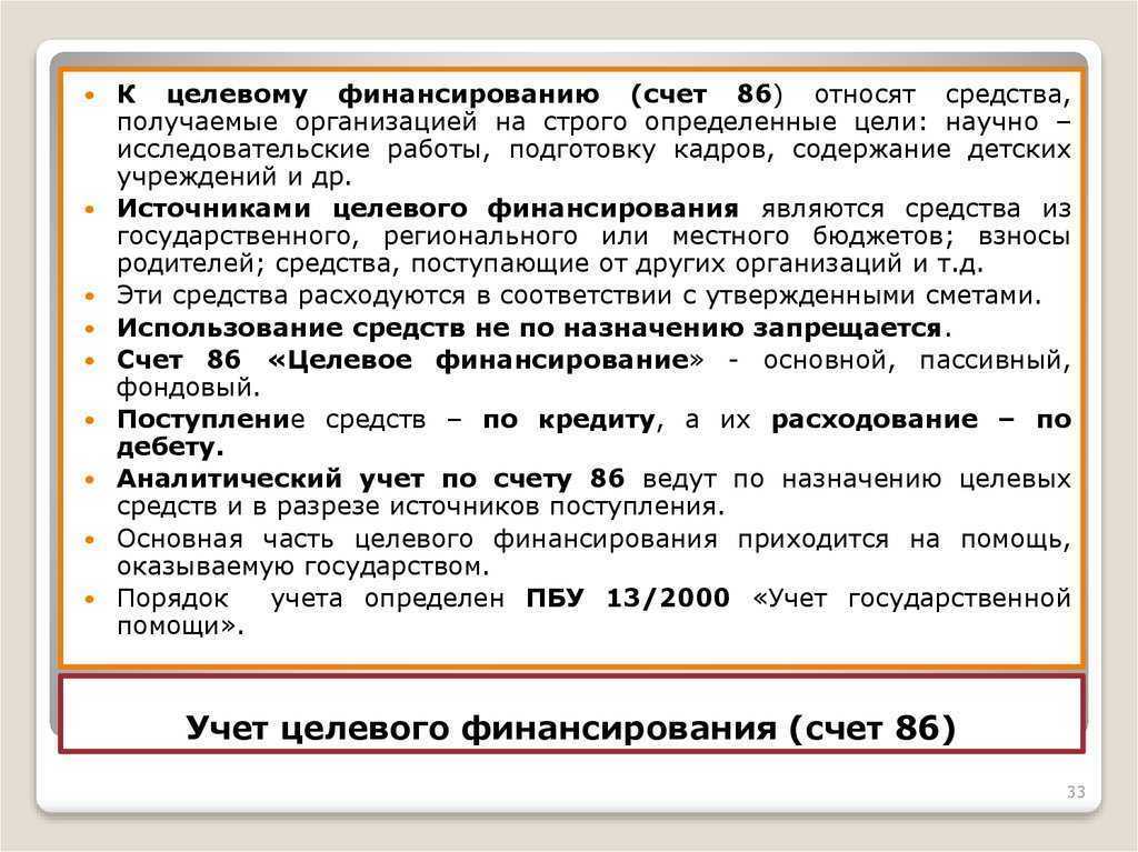Как отражать средства целевого финансирования в бухгалтерском учете
