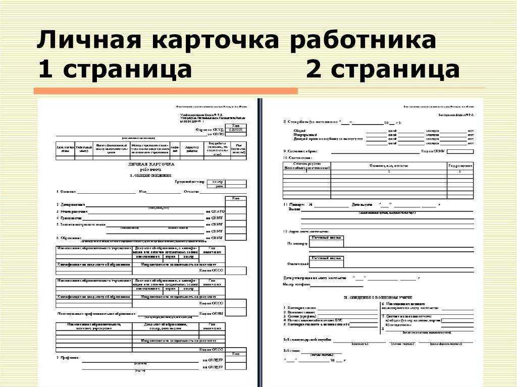Форма т-2 - личная карточка работника, образец заполнения (скачать бланк 2024)