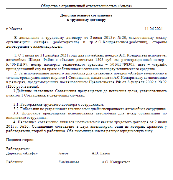Компенсация расходов за использование личного автомобиля в служебных целях в 2024 году