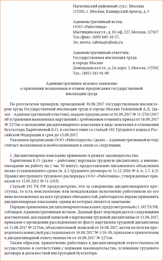 Обжалование результатов проверки инспекции по труду