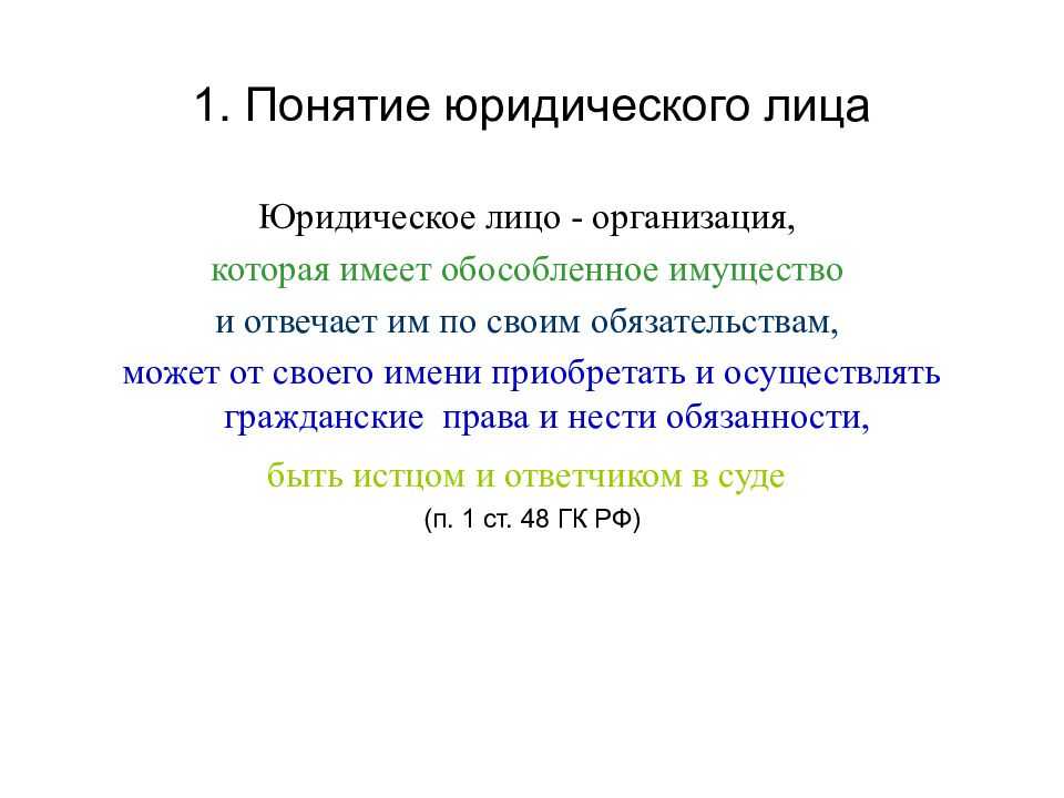 Понятие юридического лица Типы юридических лиц Правоспособность юридического лица Ответственность юридического лица